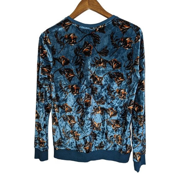 Nanette Lepore Teal Floral Print Velvet Pullover Sweater Womens Size S - Picture 3 of 8